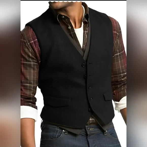 ROCK & REPUBLIC MEN'S BLACK WESTERN DENIM VEST SIZE MEDIUM - Picture 1 of 10